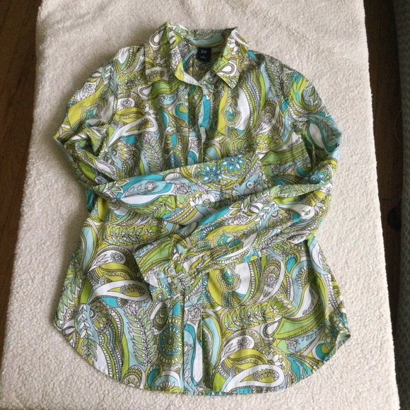 Gap Y2K Bright Paisley Floral Pattern Button Up Blouse Top Shirt - Size Medium - Picture 3 of 11